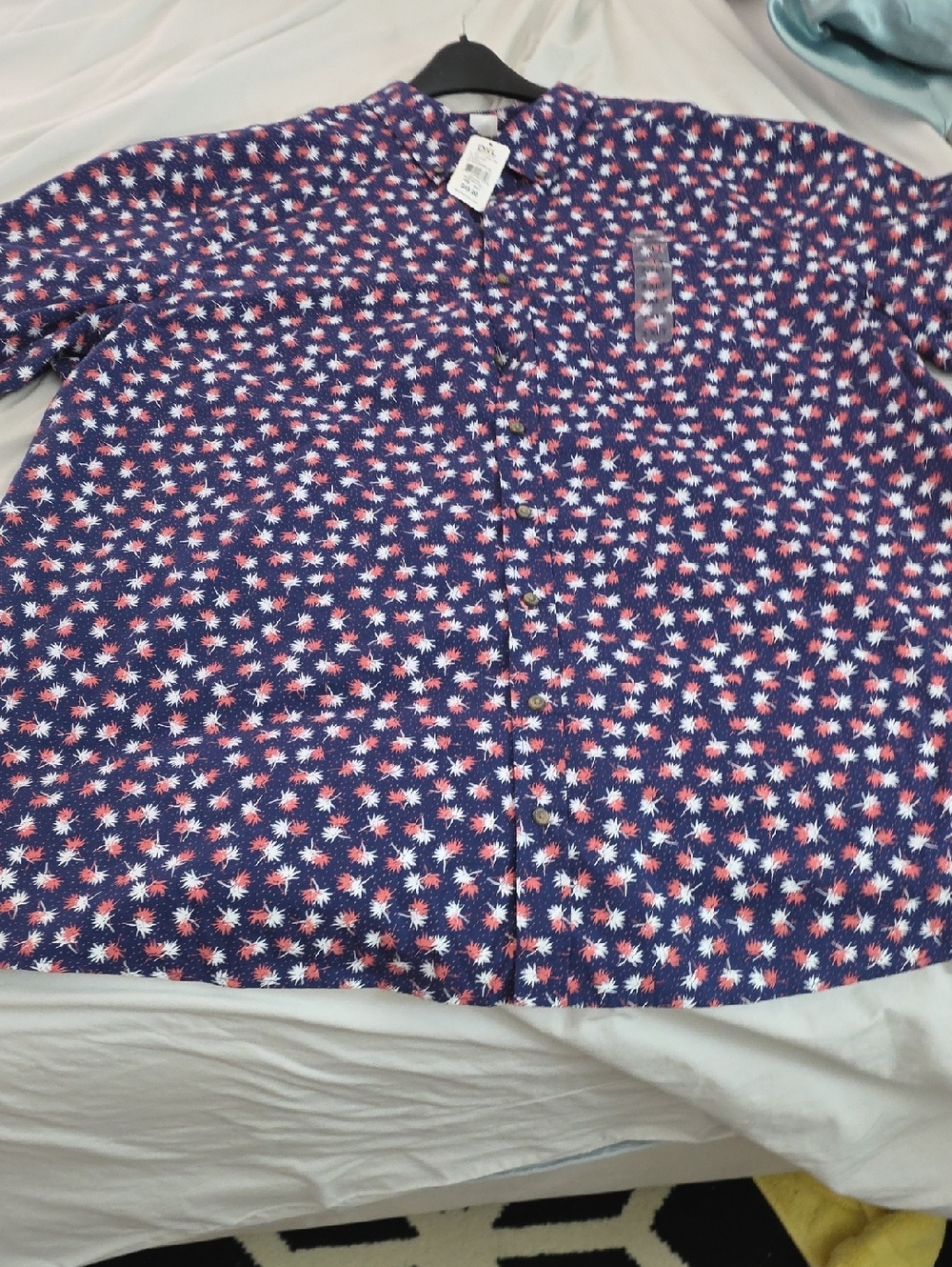 Men's Navy Button-Down Shirt with Pink & White Floral Print